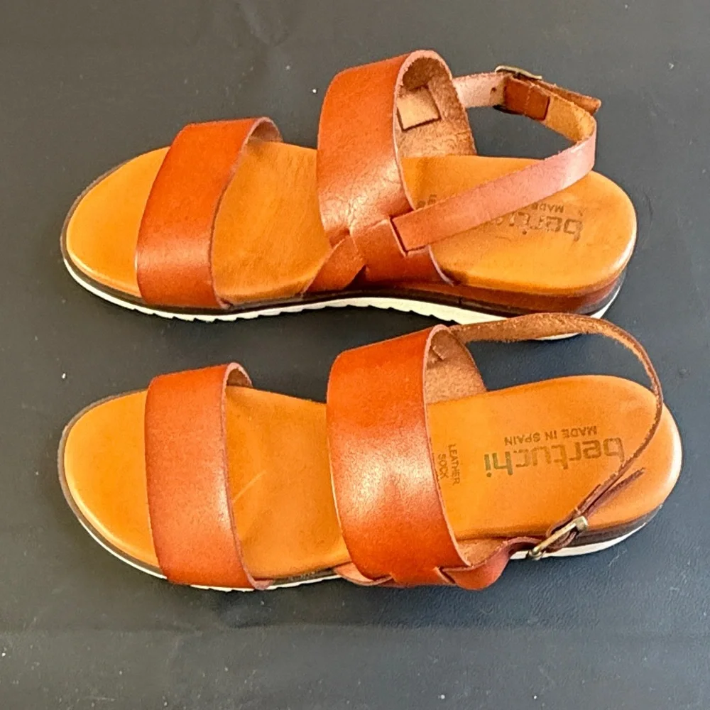 Bertuchi Made Spain Cognac Leather Ankle Strap Comfort Sandals EU 38